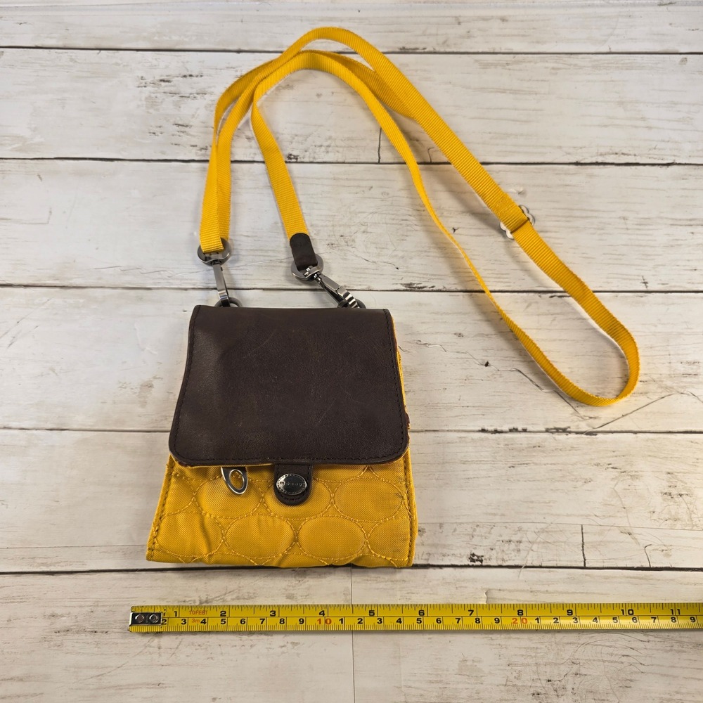 Mosey Yellow Quilted‎ Recycled Nylon Brown Leather Flap Crossbody Wallet Bag